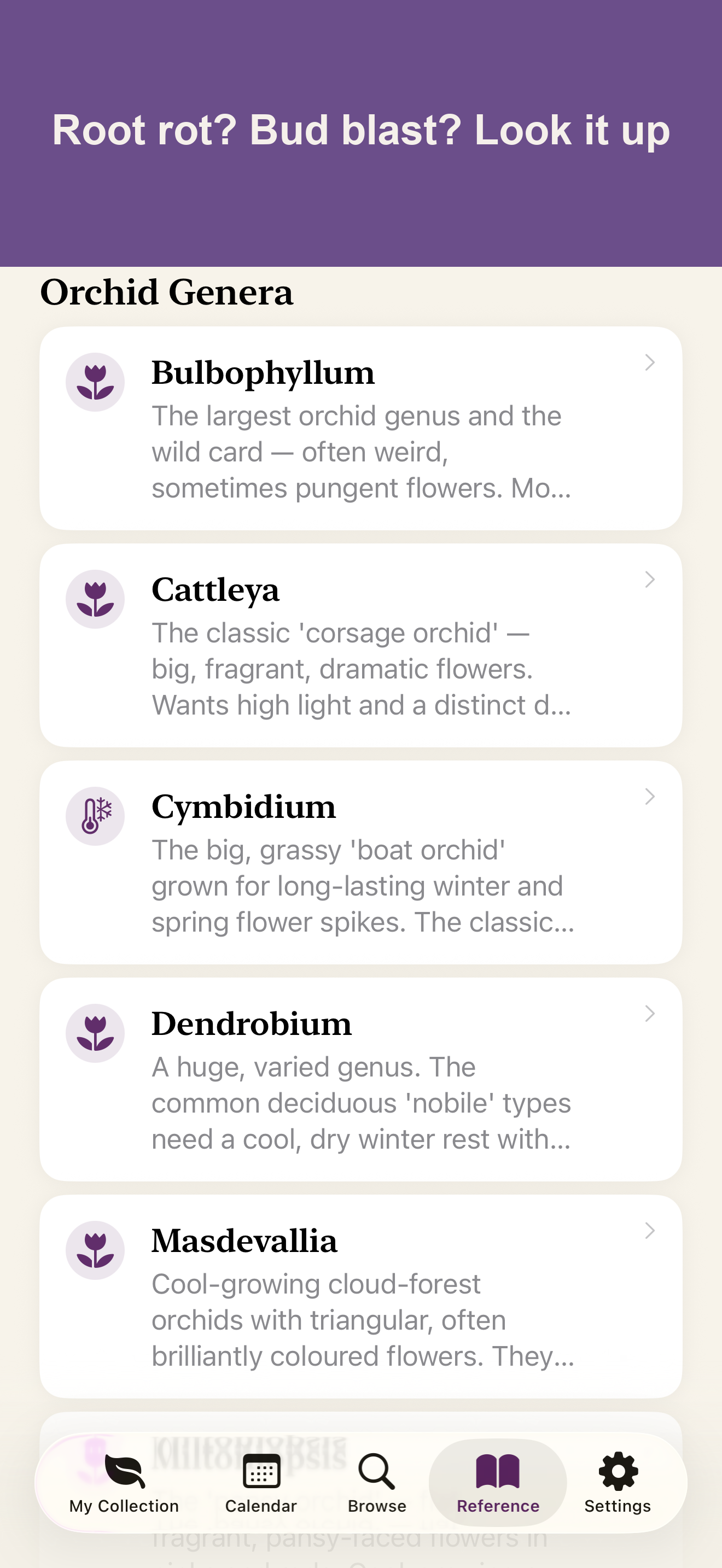 Reference library of common orchid problems and treatments