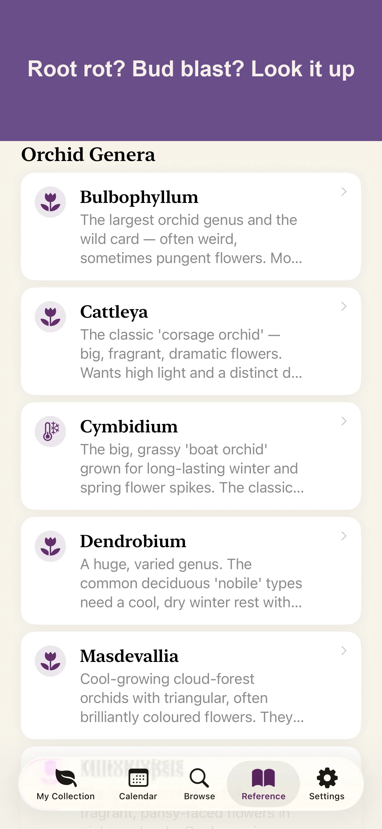 Reference library of common orchid problems and treatments